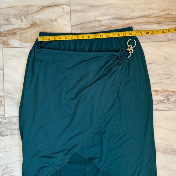 Myth Teal Green High-Low Wrap Skirt with Gold Ring Detail Size 3X Made in USA - Picture 3 of 5